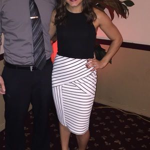 Lulus Midi White/Black Striped Dress